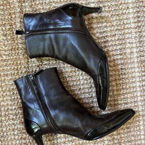 Brown Leather Kitten-Heel Boots